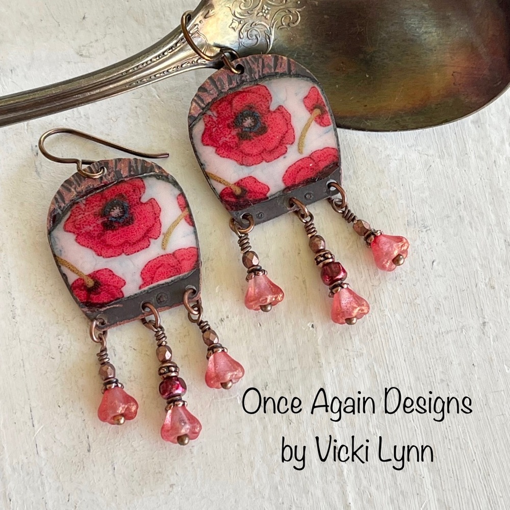 ARTISAN Earrings “Poppies” - Dangles - Picture 1 of 10